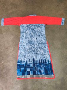 Elegant Red &amp; Blue Printed Kurti with Embroidered