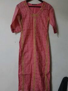 Pink & Gold Embroidered Kurta