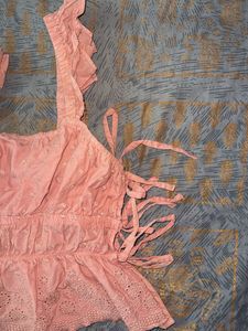 Chikankari Peach Ruffle Crop Top