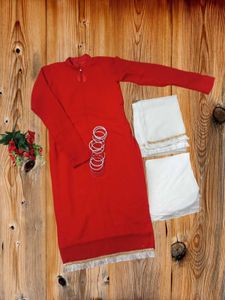 Red &amp; White Sahara Kameez Suit Whit Duppta Set