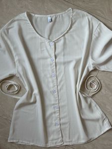 White Button Tie Top