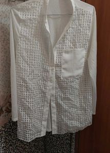 White Sheer Checkered Shrug