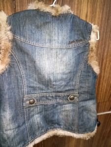 Fur Trim Denim Vest