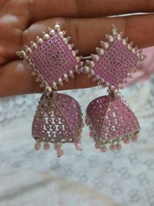 Pink Jhumka Earrings