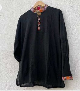 UNISEX Black Long Sleeve Pahadi Kurta with Trim