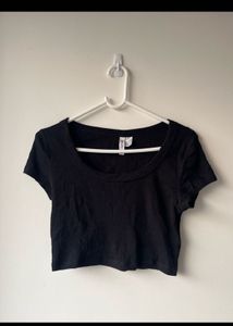 White and Black Ribbed Crop Top