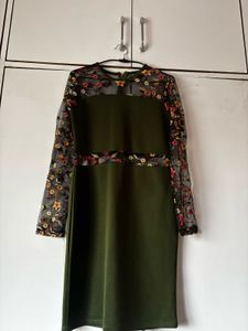 Green Embroidered Bodycon Midi Dress