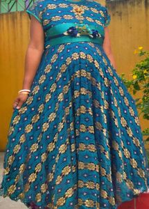 Elegant Blue Floral Fit & Flare Dress
