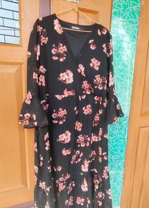 Elegant Black Floral Wrap Dress🌸