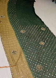 Full Heavy Work saree green and gold combina