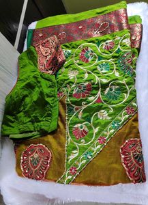 Green Embroidered Saree With Stiched Blouse
