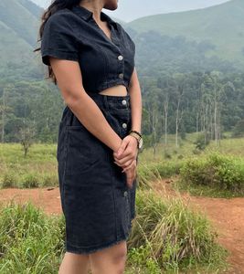 Black Denim Cutout Dress