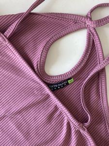 Mauve Ribbed Halter Tank Top