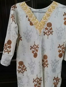 Floral Print Top with Embroidered Neckline