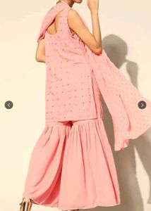 Pink Mirror Work Sharara Set