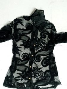 Black Netted New Never Used Shirt Top Pearl Button