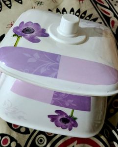 White Floral Container With Lid