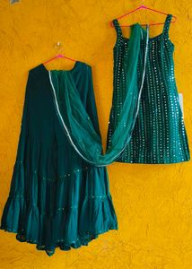 Green Embroidered plazoo suit