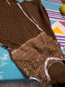 Brown Embroidered nayra Dress with Plazzo