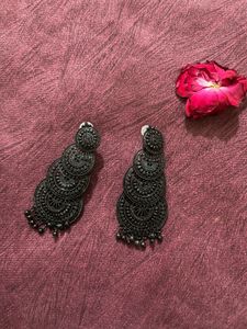 Black Tiered Statement Earrings