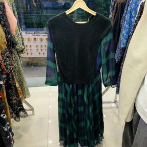 KOREAN Plaid &amp; Knit Dress