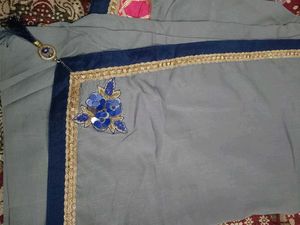 Grey Designated Work Saree With Unstitched Blouse