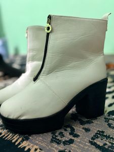 Chunky Heel White Ankle Boots