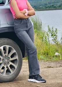 Grey High-waist straight leg jeans