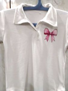 Cute White Polo Shirt with Bow