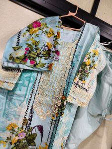 SKY BLUE PAKISTANI HEAVY PATCH WORK DRESS.