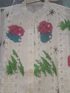 Embroidery White Top With Multi Color Front
