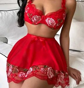 FREE SIZE Red Floral Lingerie Set