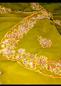 Olive Green Embroidered Sari