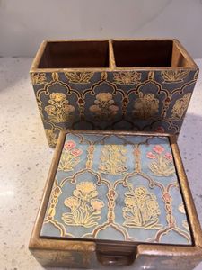 wooden coaster and spoon holder