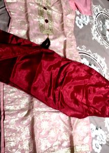 Pink And Maroon Kurta Pant Dupatta