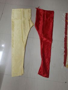 Shiny Red & Cream Churidar Pants Set