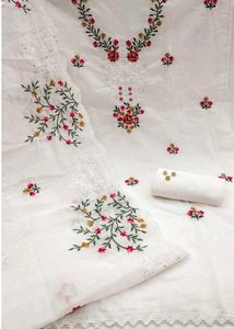 ✨ Beautiful Embroidered Unstitched Cotton Suit for