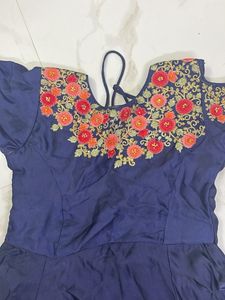 Elegant Navy Blue Embroidered Dress