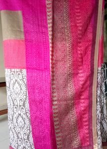 Pink & Gray Printed Saree