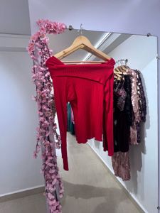 Red Off-Shoulder Knit Top