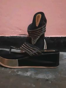 Black Embellished CF Footwear Wedges