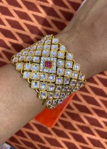 Women Golden Kundan Broad  Bracelet