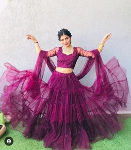 Stitched Wine Lengha