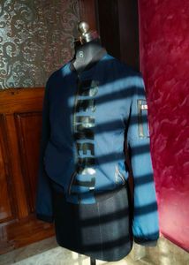 Blue Casual Bomber Jacket