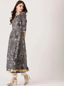 Blue Printed Chanderi Silk Kurta