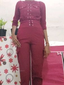 Maroon Crop Top And Bottom Pants