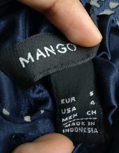 Mango Navy Blue Printed Flare Dress