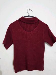 Maroon Ribbed Top