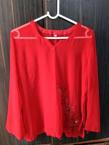 Red Embroidered Top