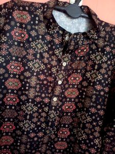 Printer Ethnic Men Black Kurta